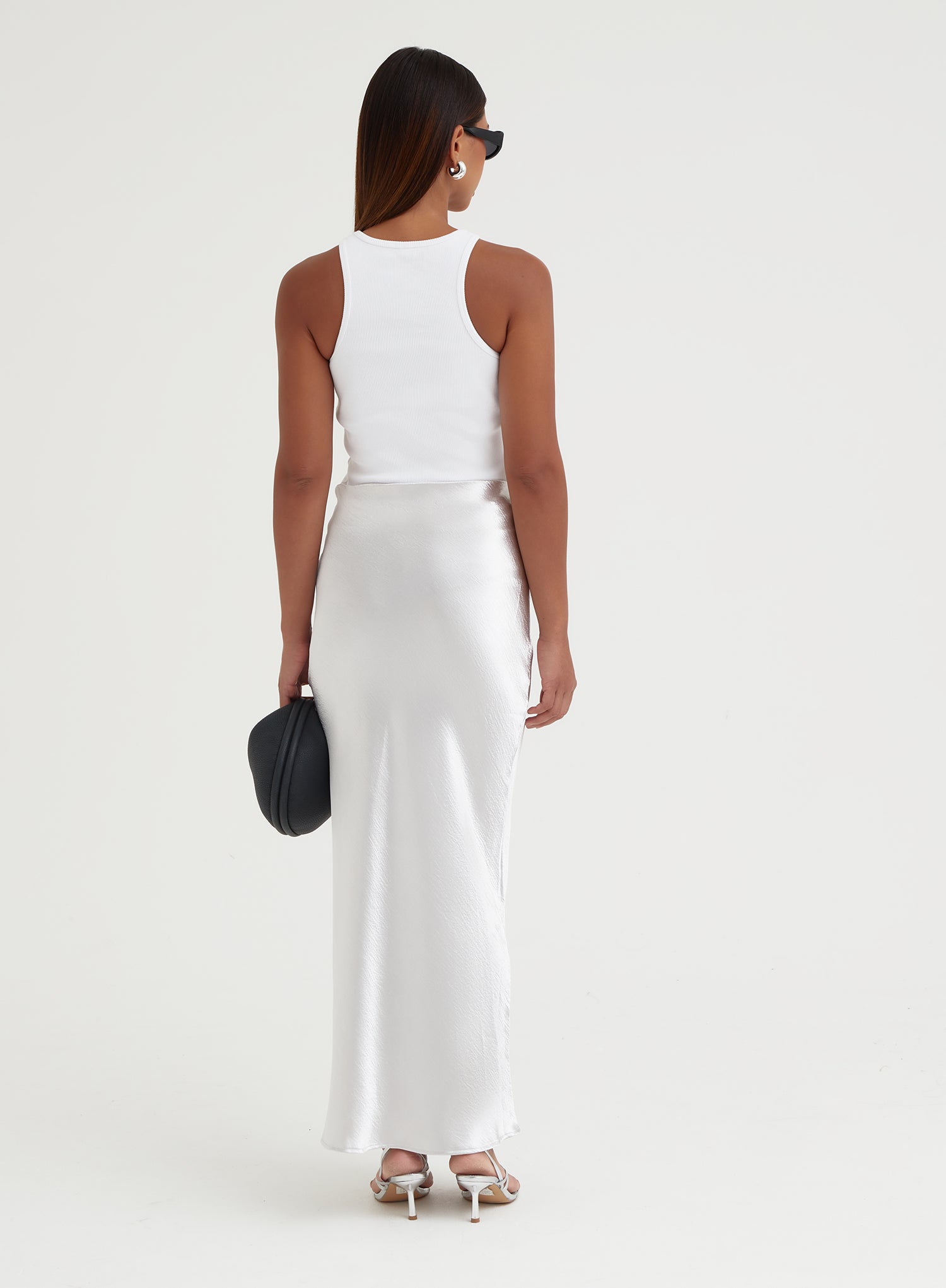 Silver Satin Midaxi Skirt